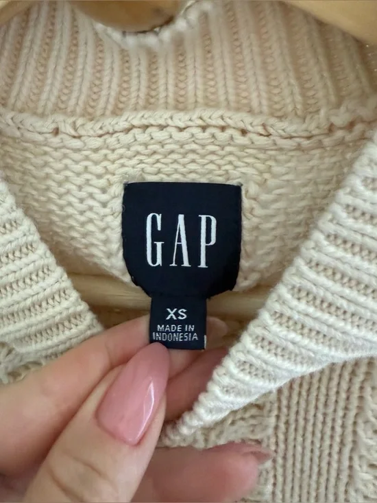 GAP cream short sleeve pointelle mockneck knit sweater size XS minimalist - Picture 5 of 10